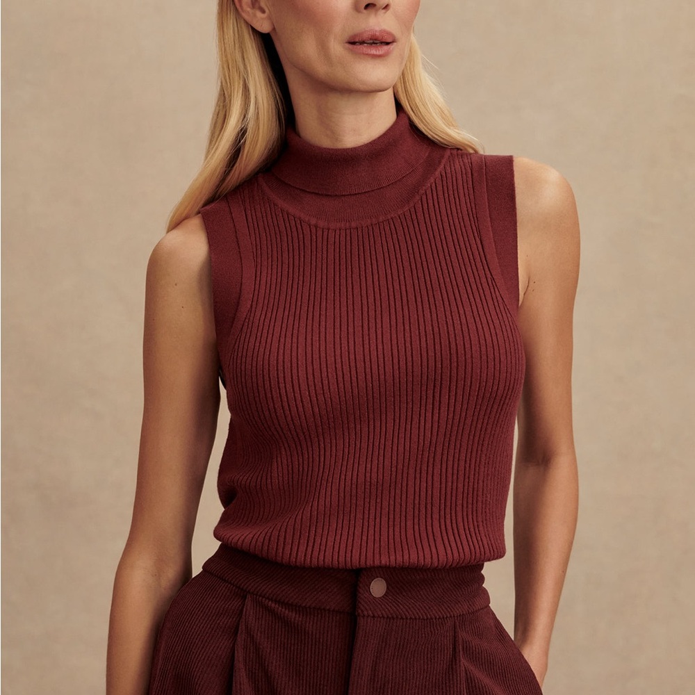 🔥NWT Varley Anastasia Rib Knit Tank in Burgundy Size Small Women